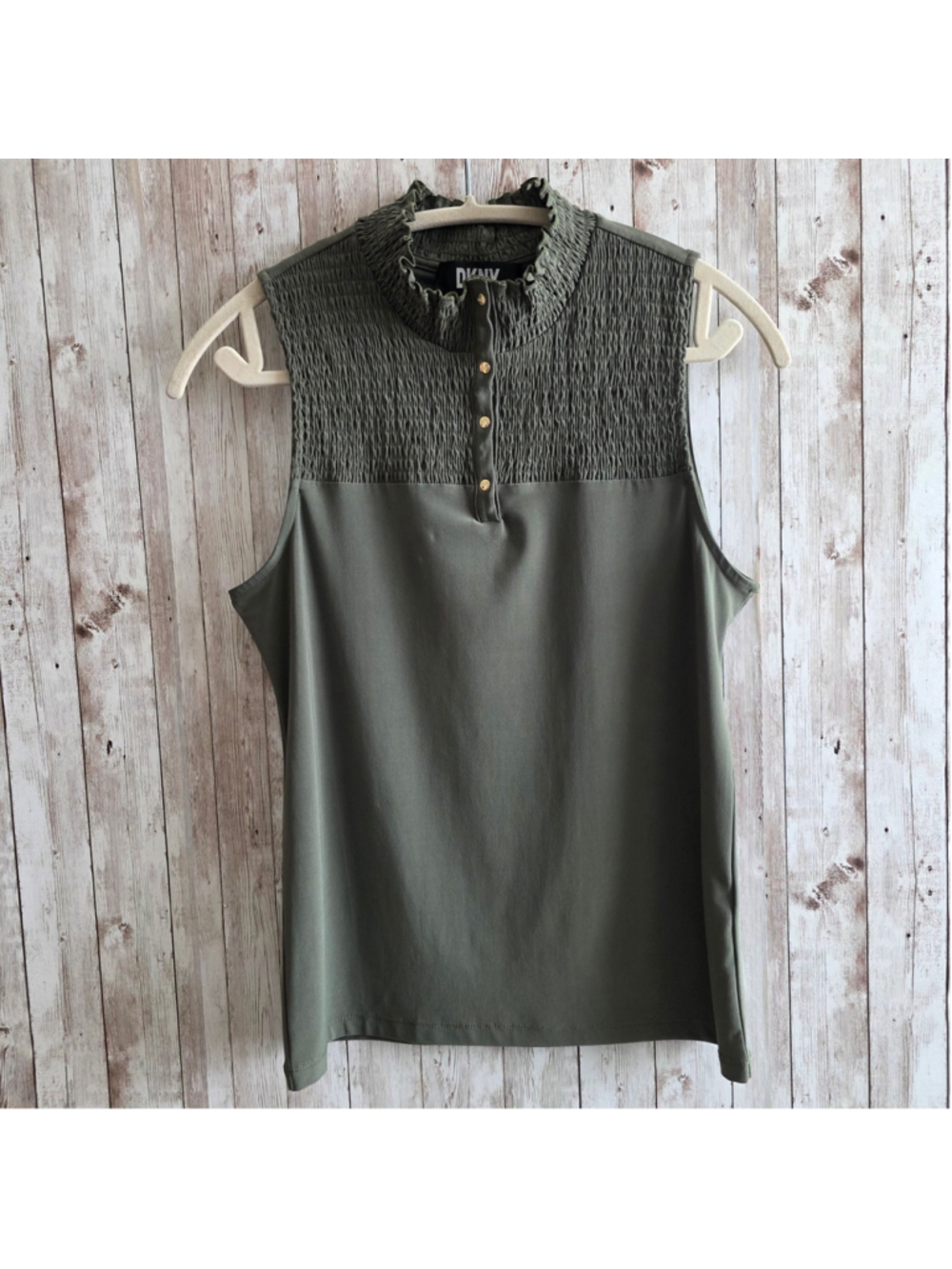 DKNY Sleeveless Mock Neck Tank Top, Blouse, Size S,Bright Olive Green NWOT